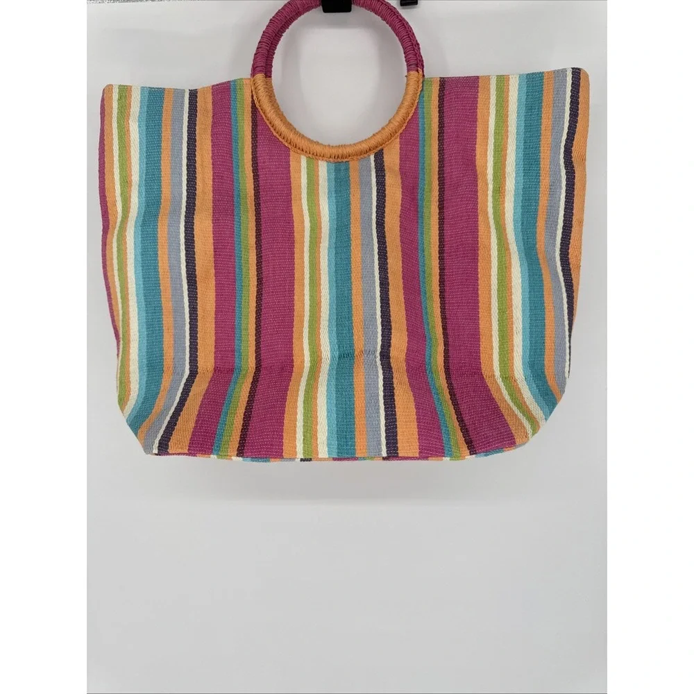 Shiraleah Chicago Blue Natural Braided Jute Port Straw Tote Bag Purse Lined